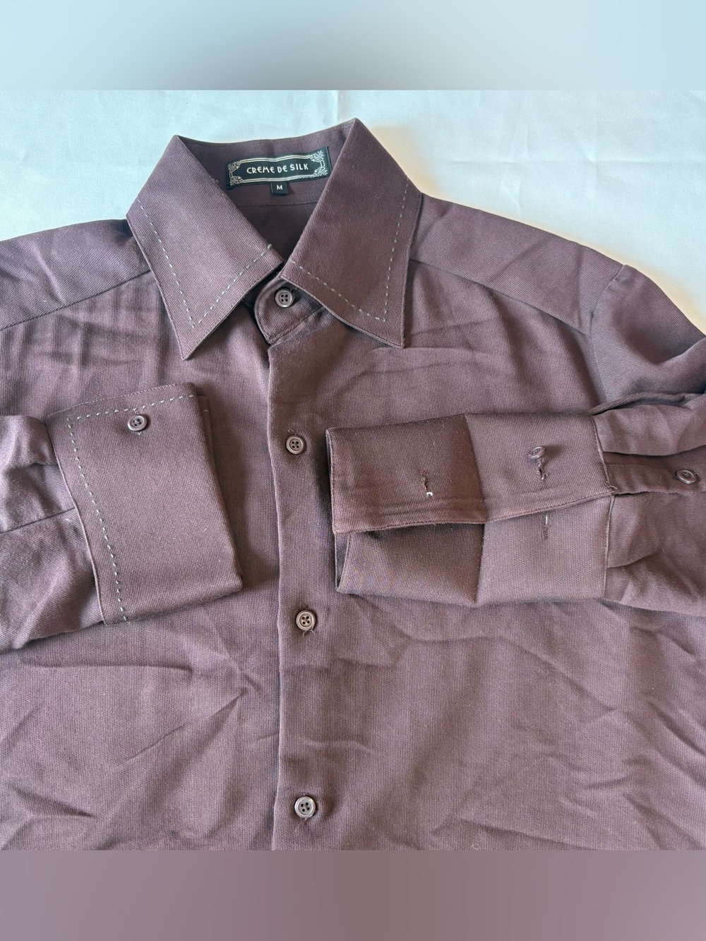 Vintage Creme De Silk Burgundy Contrast Stitch Shirt